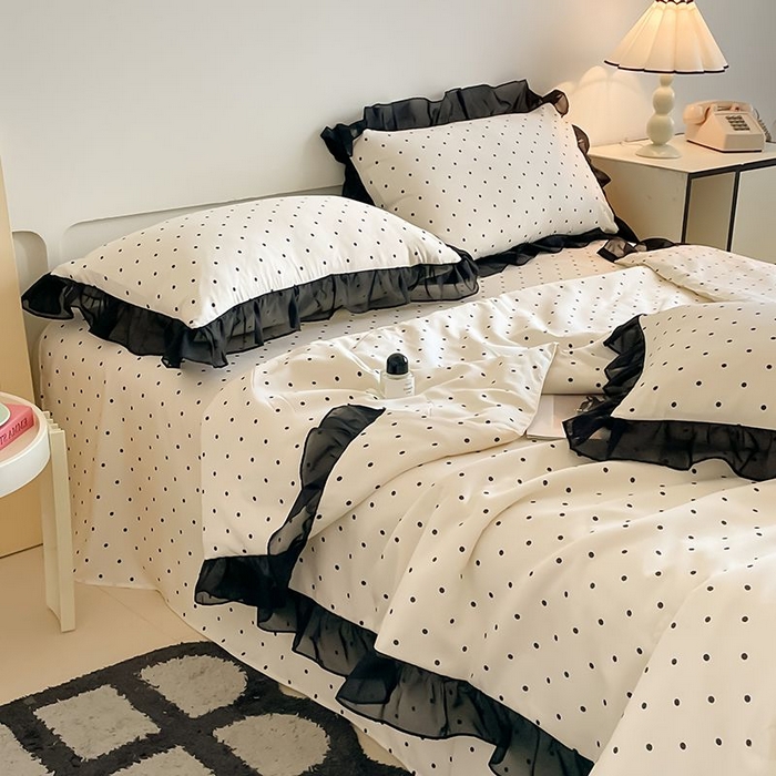 91家纺网 家纺一手货源 找家纺 丝印良品 2026新款水洗真丝冰丝美拉德风花边夏被四件套空调被夏凉被 夏被-波点