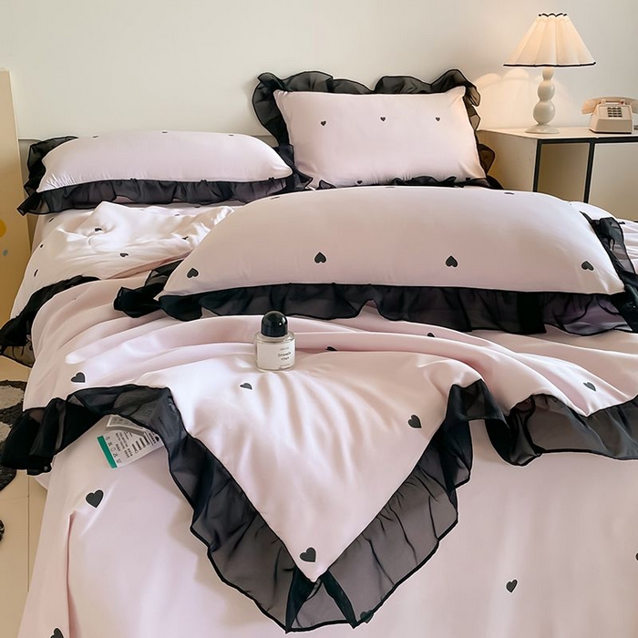 91家纺网 家纺一手货源 找家纺 丝印良品 2026新款水洗真丝冰丝美拉德风花边夏被四件套空调被夏凉被 夏被-爱心-粉