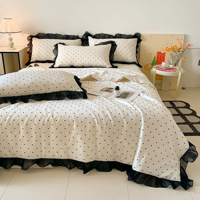 91家纺网 家纺一手货源 找家纺 丝印良品 2026新款水洗真丝冰丝美拉德风花边夏被四件套空调被夏凉被 夏被-波点