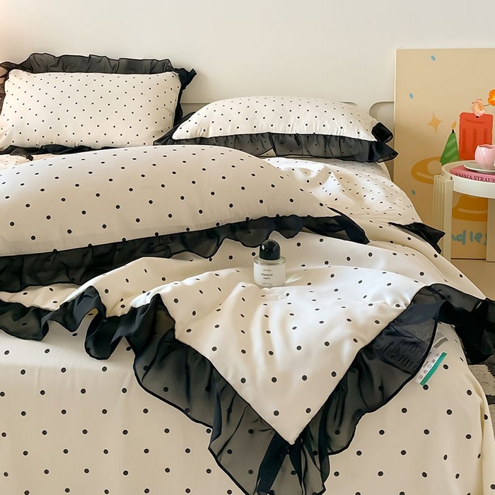 91家纺网 家纺一手货源 找家纺 丝印良品 2026新款水洗真丝冰丝美拉德风花边夏被四件套空调被夏凉被 夏被-波点