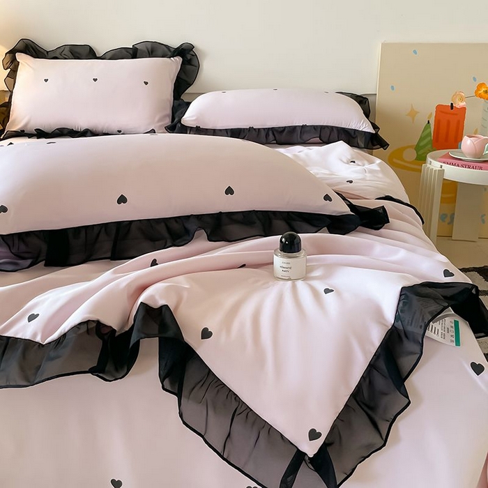 91家纺网 家纺一手货源 找家纺 丝印良品 2026新款水洗真丝冰丝美拉德风花边夏被四件套空调被夏凉被 夏被-爱心-粉