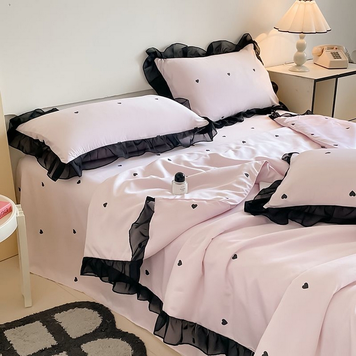 91家纺网 家纺一手货源 找家纺 丝印良品 2026新款水洗真丝冰丝美拉德风花边夏被四件套空调被夏凉被 夏被-爱心-粉