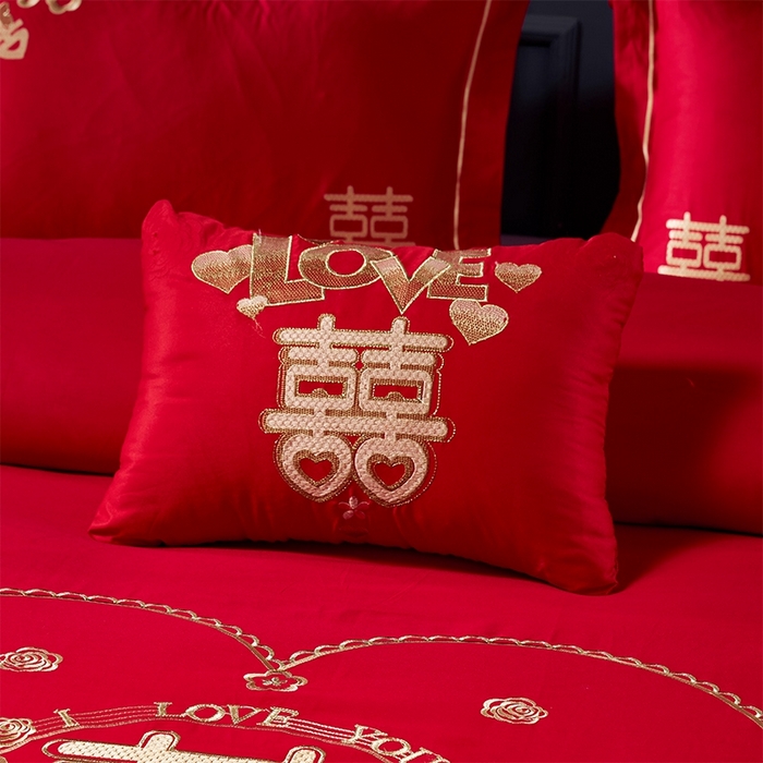 91家纺网 家纺一手货源 找家纺 富之雅婚庆 2026新款全棉刺绣长绒棉婚庆四件套多件套 满心欢喜