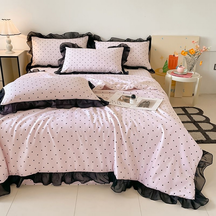 91家纺网 家纺一手货源 找家纺 丝印良品 2026新款水洗真丝冰丝美拉德风花边夏被四件套空调被夏凉被 夏被-波点-粉