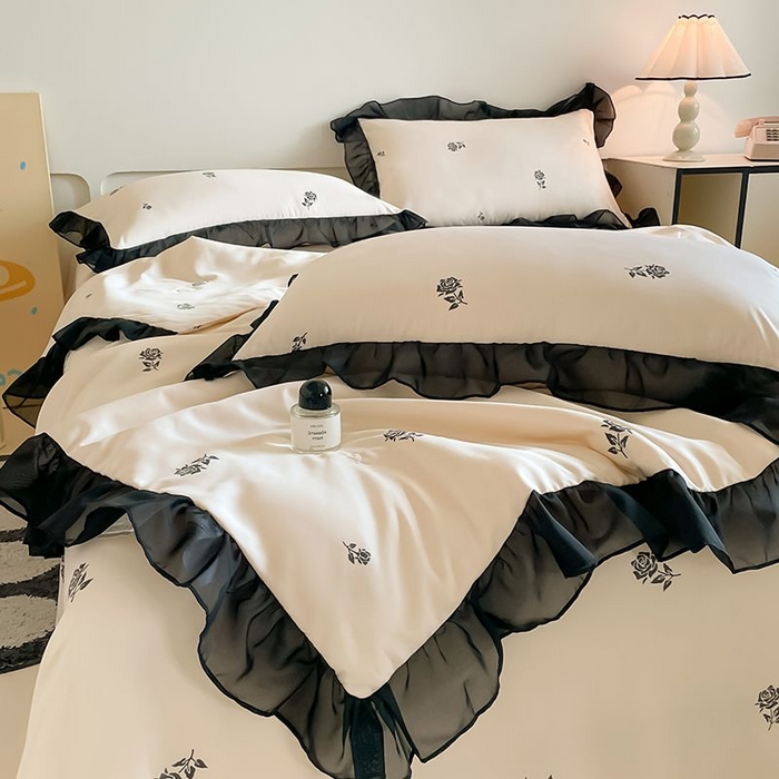 91家纺网 家纺一手货源 找家纺 丝印良品 2026新款水洗真丝冰丝美拉德风花边夏被四件套空调被夏凉被 夏被-玫瑰