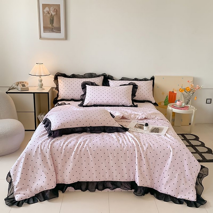 91家纺网 家纺一手货源 找家纺 丝印良品 2026新款水洗真丝冰丝美拉德风花边夏被四件套空调被夏凉被 夏被-波点-粉