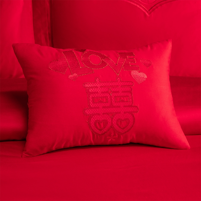 91家纺网 家纺一手货源 找家纺 富之雅婚庆 2026新款全棉刺绣长绒棉婚庆四件套多件套 家家有喜（本线绣）