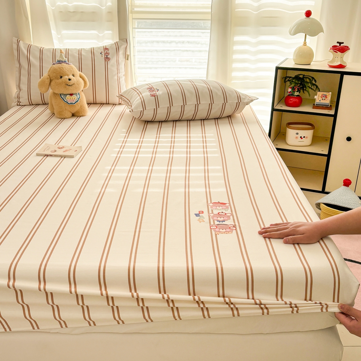 卧趣家纺 2026新款全棉老粗布凉席席子床笠单件床笠单品单床笠绒布贴系列 叠叠乐