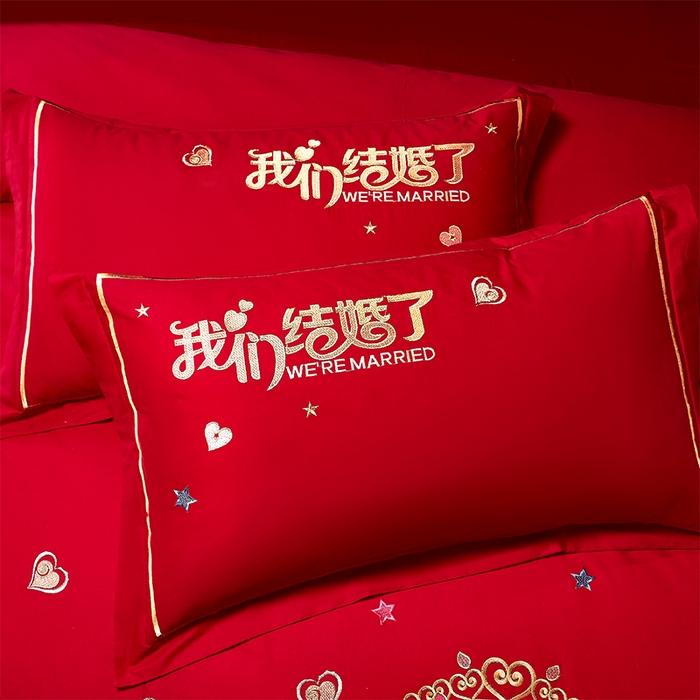 91家纺网 家纺一手货源 找家纺 富之雅婚庆 2026新款全棉刺绣长绒棉婚庆四件套多件套 佳偶天成