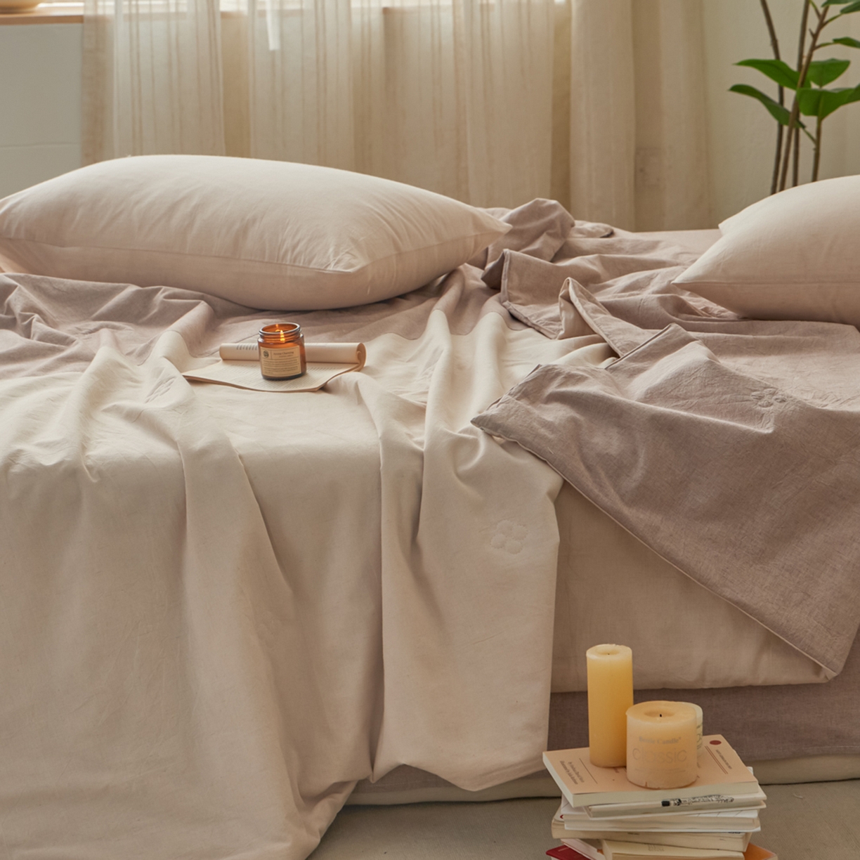 91家纺网 家纺一手货源 找家纺 尊妙被业 2026新款A类棉麻亚麻夏被大豆夏被四件套 棉麻 棕拼米白