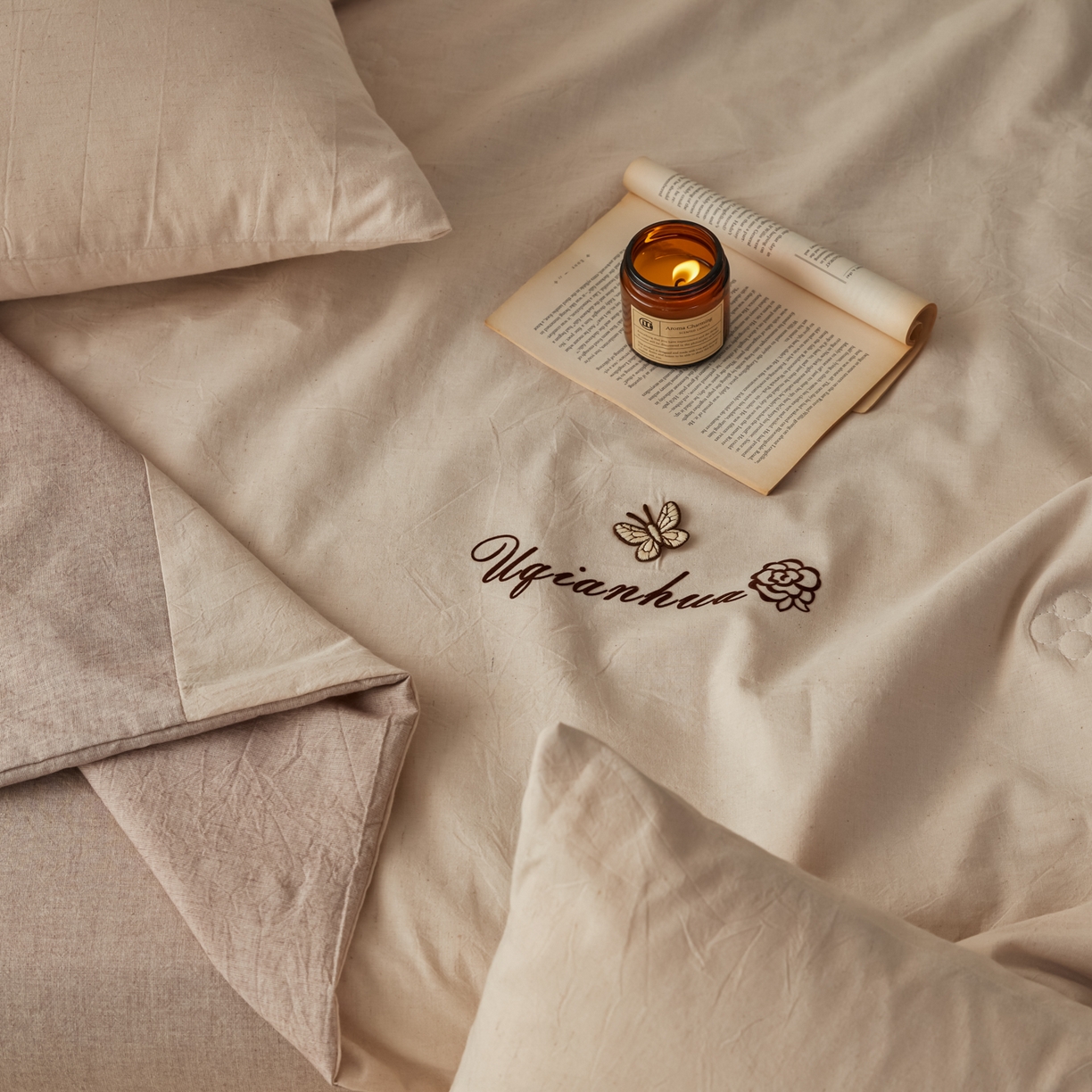 91家纺网 家纺一手货源 找家纺 尊妙被业 2026新款A类棉麻亚麻夏被大豆夏被四件套 棉麻 棕拼米白