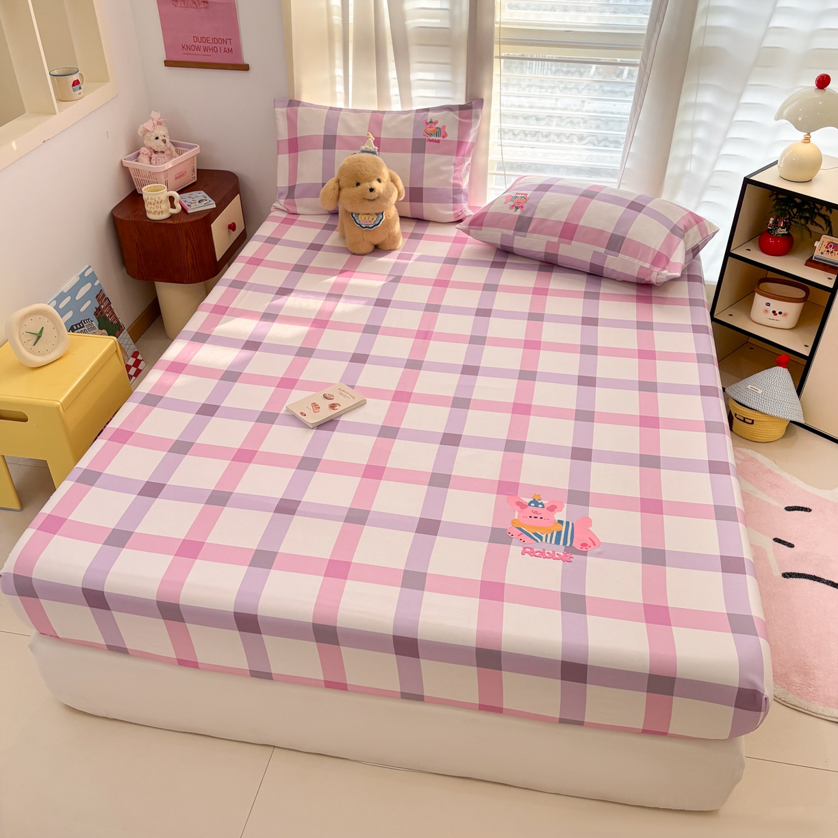 91家纺网 家纺一手货源 找家纺 卧趣家纺 2026新款全棉老粗布凉席席子床笠单件床笠单品单床笠绒布贴系列 甜梦兔