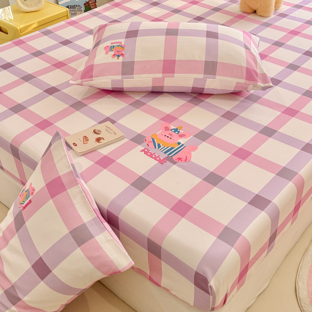 91家纺网 家纺一手货源 找家纺 卧趣家纺 2026新款全棉老粗布凉席席子床笠单件床笠单品单床笠绒布贴系列 甜梦兔