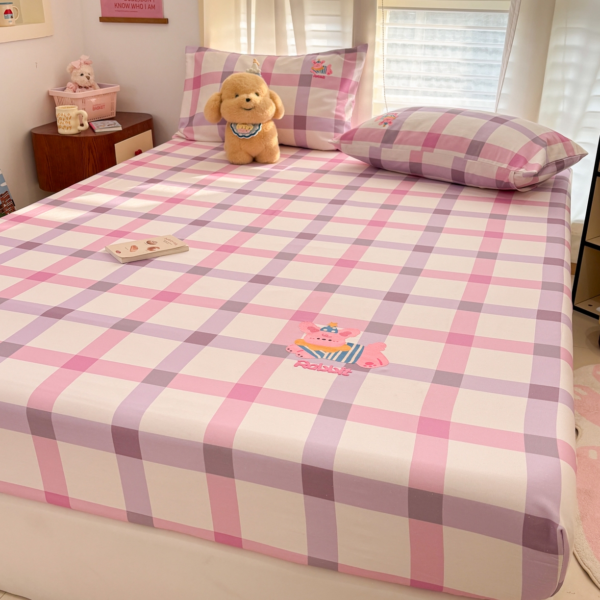 91家纺网 家纺一手货源 找家纺 卧趣家纺 2026新款全棉老粗布凉席席子床笠单件床笠单品单床笠绒布贴系列 甜梦兔