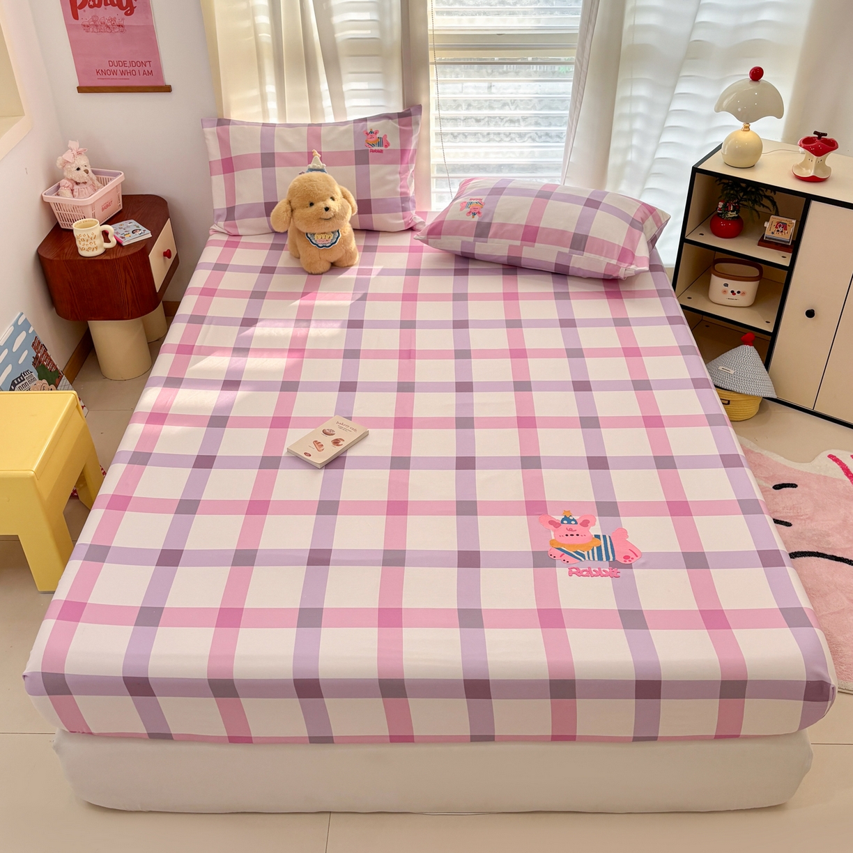 91家纺网 家纺一手货源 找家纺 卧趣家纺 2026新款全棉老粗布凉席席子床笠单件床笠单品单床笠绒布贴系列 甜梦兔