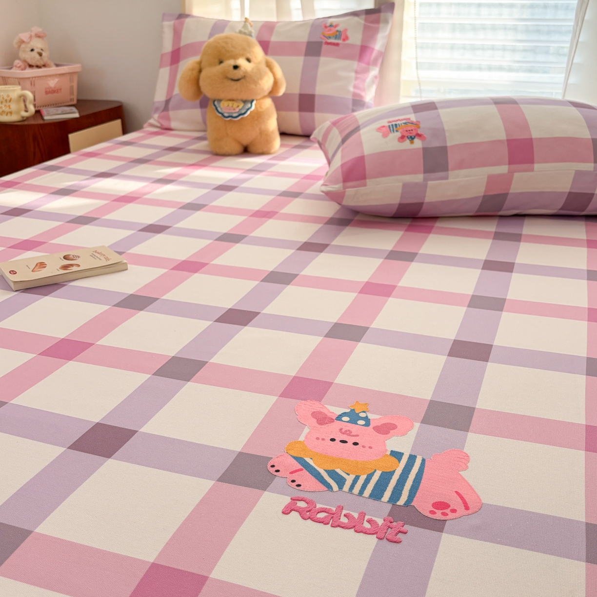 91家纺网 家纺一手货源 找家纺 卧趣家纺 2026新款全棉老粗布凉席席子床笠单件床笠单品单床笠绒布贴系列 甜梦兔