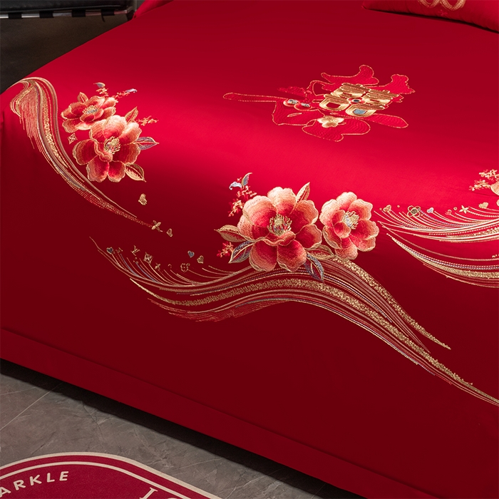 91家纺网 家纺一手货源 找家纺 富之雅婚庆 2026新款全棉刺绣长绒棉婚庆四件套多件套 浪漫相随