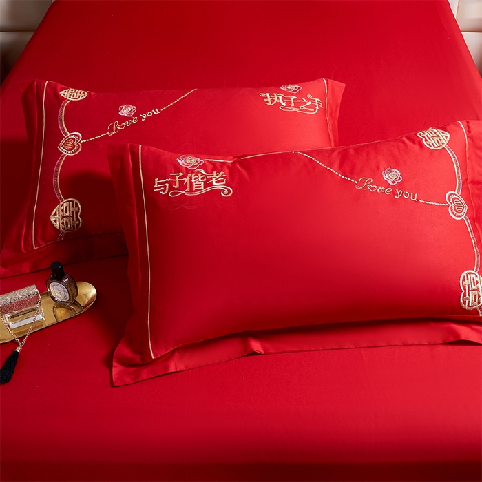 91家纺网 家纺一手货源 找家纺 富之雅婚庆 2026新款全棉刺绣长绒棉婚庆四件套多件套 两情相悦