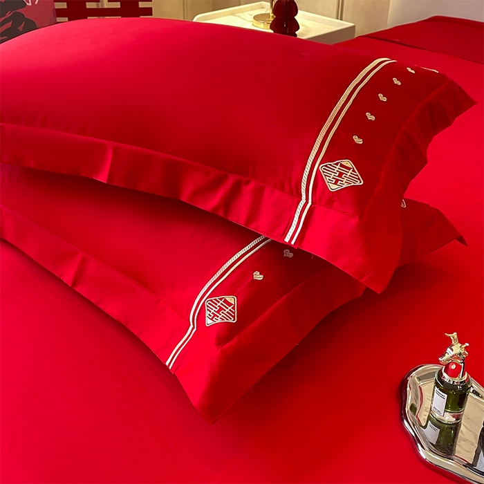 91家纺网 家纺一手货源 找家纺 富之雅婚庆 2026新款全棉刺绣长绒棉婚庆四件套多件套 喜上添花