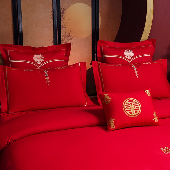 91家纺网 家纺一手货源 找家纺 富之雅婚庆 2026新款全棉刺绣长绒棉婚庆四件套多件套 喜愿成真