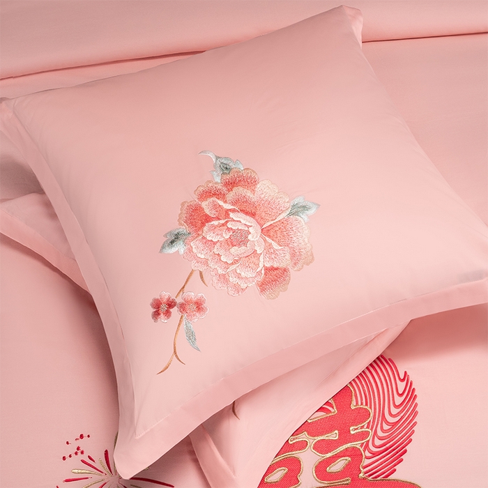 91家纺网 家纺一手货源 找家纺 富之雅婚庆 2026新款全棉刺绣长绒棉婚庆四件套多件套 岁岁年年（玉粉）