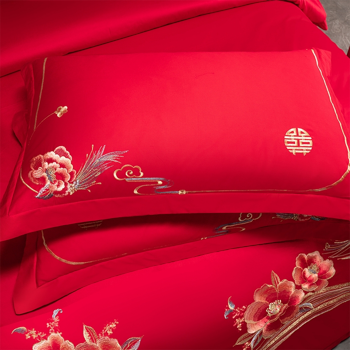 91家纺网 家纺一手货源 找家纺 富之雅婚庆 2026新款全棉刺绣长绒棉婚庆四件套多件套 浪漫相随