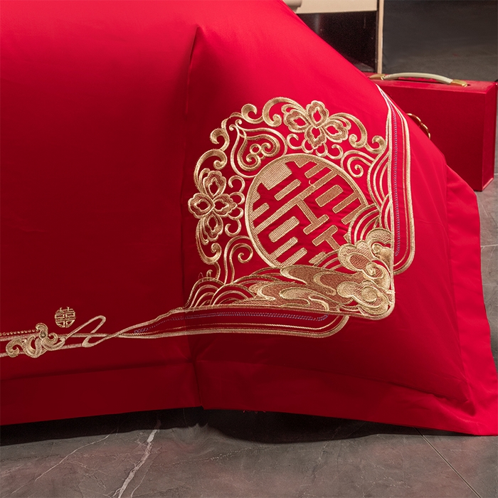 91家纺网 家纺一手货源 找家纺 富之雅婚庆 2026新款全棉刺绣长绒棉婚庆四件套多件套 家家有喜