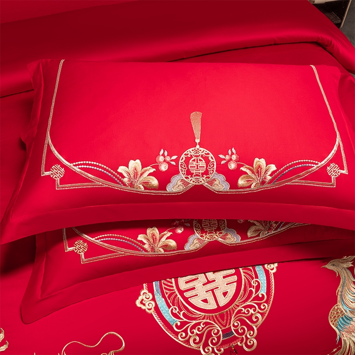 91家纺网 家纺一手货源 找家纺 富之雅婚庆 2026新款全棉刺绣长绒棉婚庆四件套多件套 龙凤佳缘