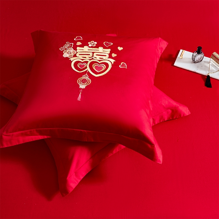 91家纺网 家纺一手货源 找家纺 富之雅婚庆 2026新款全棉刺绣长绒棉婚庆四件套多件套 两情相悦