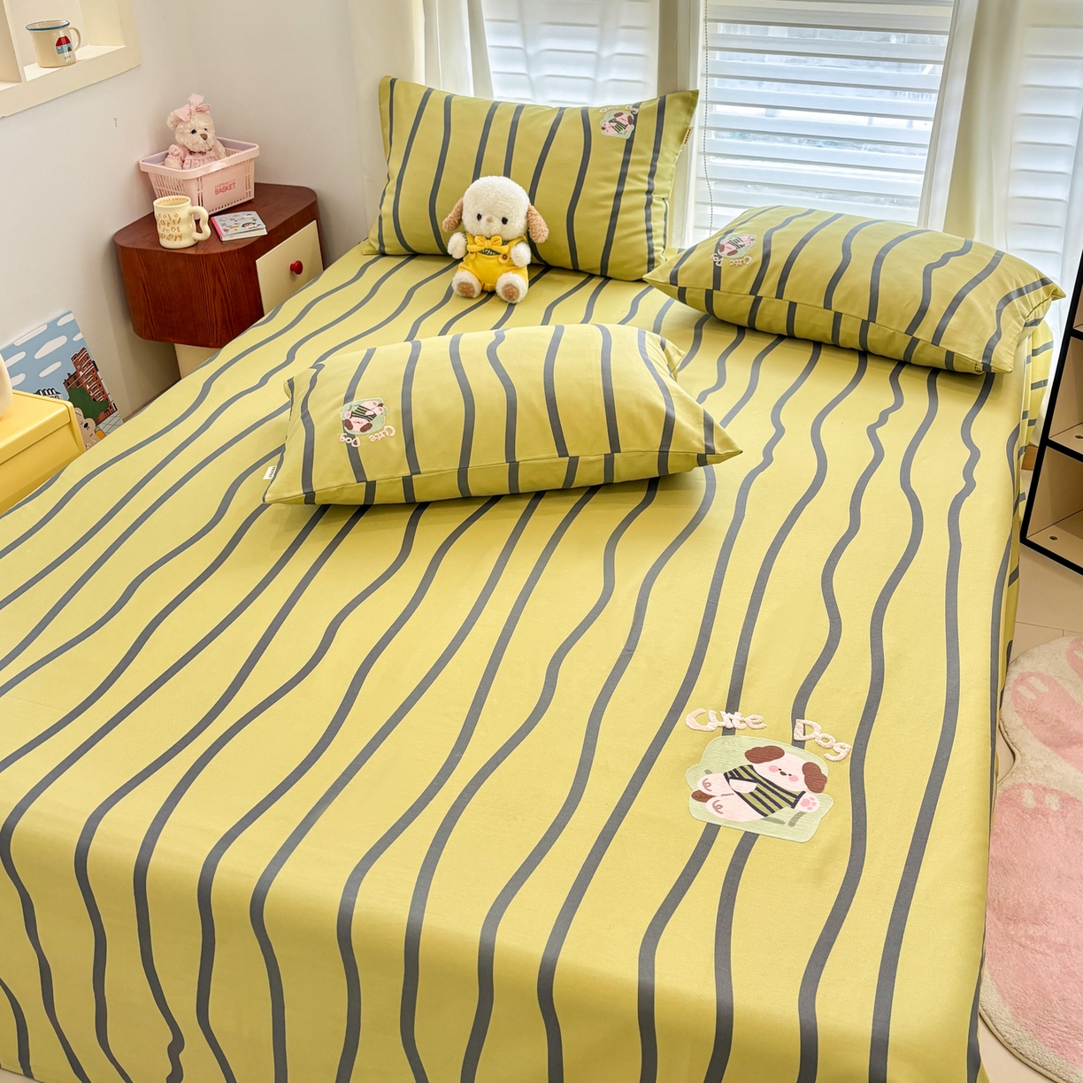 91家纺网 家纺一手货源 找家纺 卧趣家纺 2026新款全棉老粗布凉席席子床单单件单品床单单床单绒布贴系列 汪汪奶盖