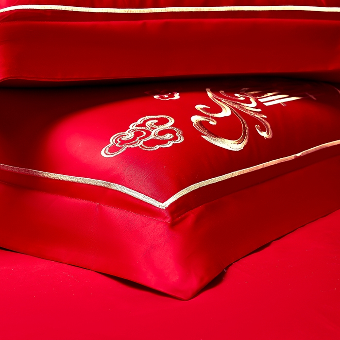 91家纺网 家纺一手货源 找家纺 富之雅婚庆 2026新款全棉刺绣长绒棉婚庆四件套多件套 永结同心