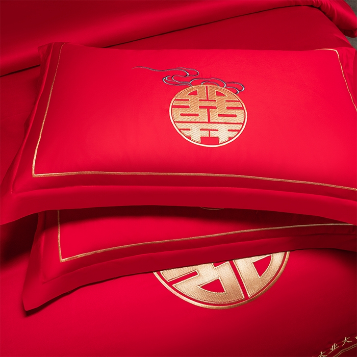 91家纺网 家纺一手货源 找家纺 富之雅婚庆 2026新款全棉刺绣长绒棉婚庆四件套多件套 良辰相守