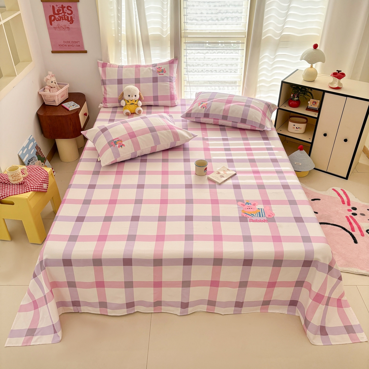 91家纺网 家纺一手货源 找家纺 卧趣家纺 2026新款全棉老粗布凉席席子床单单件单品床单单床单绒布贴系列 甜梦兔