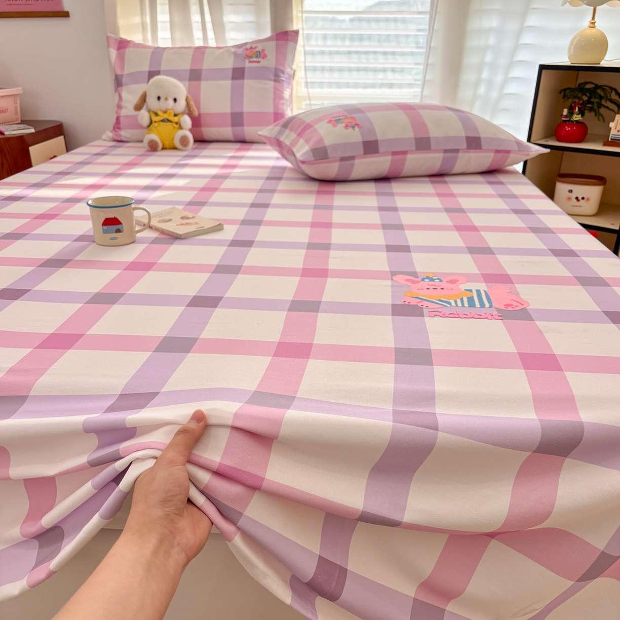 91家纺网 家纺一手货源 找家纺 卧趣家纺 2026新款全棉老粗布凉席席子床单单件单品床单单床单绒布贴系列 甜梦兔