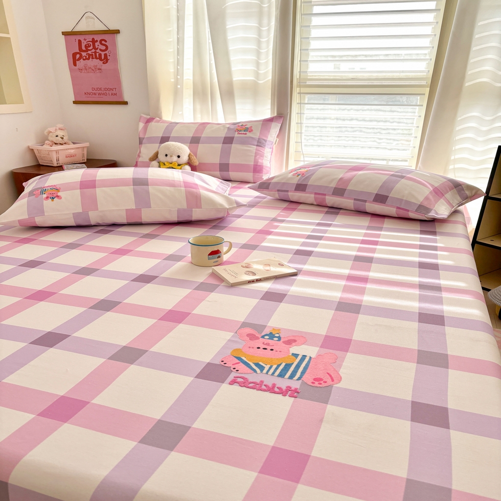 91家纺网 家纺一手货源 找家纺 卧趣家纺 2026新款全棉老粗布凉席席子床单单件单品床单单床单绒布贴系列 甜梦兔