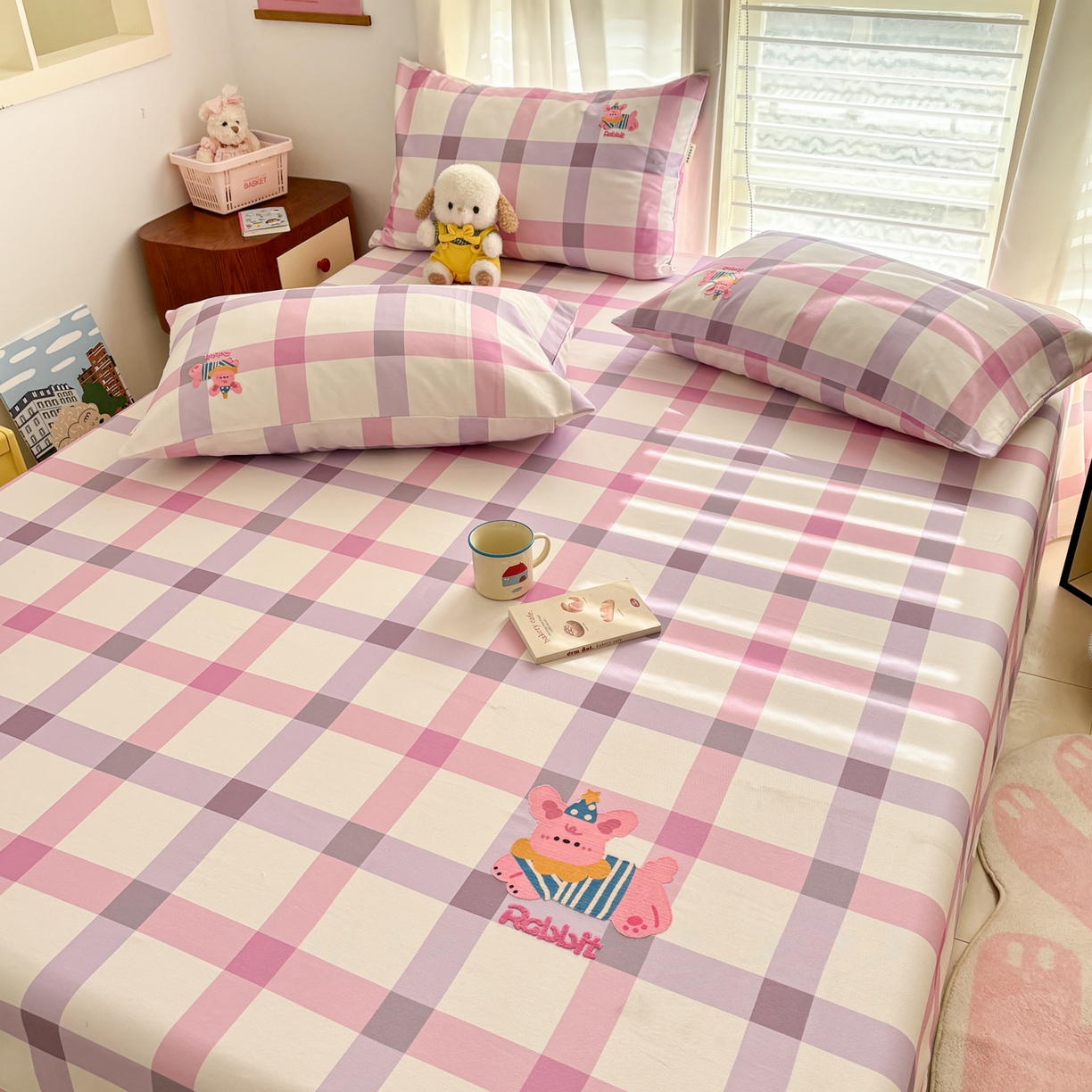 91家纺网 家纺一手货源 找家纺 卧趣家纺 2026新款全棉老粗布凉席席子床单单件单品床单单床单绒布贴系列 甜梦兔