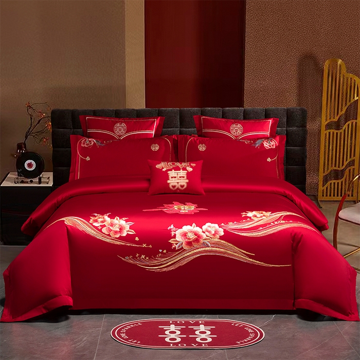 91家纺网 家纺一手货源 找家纺 富之雅婚庆 2026新款全棉刺绣长绒棉婚庆四件套多件套 浪漫相随