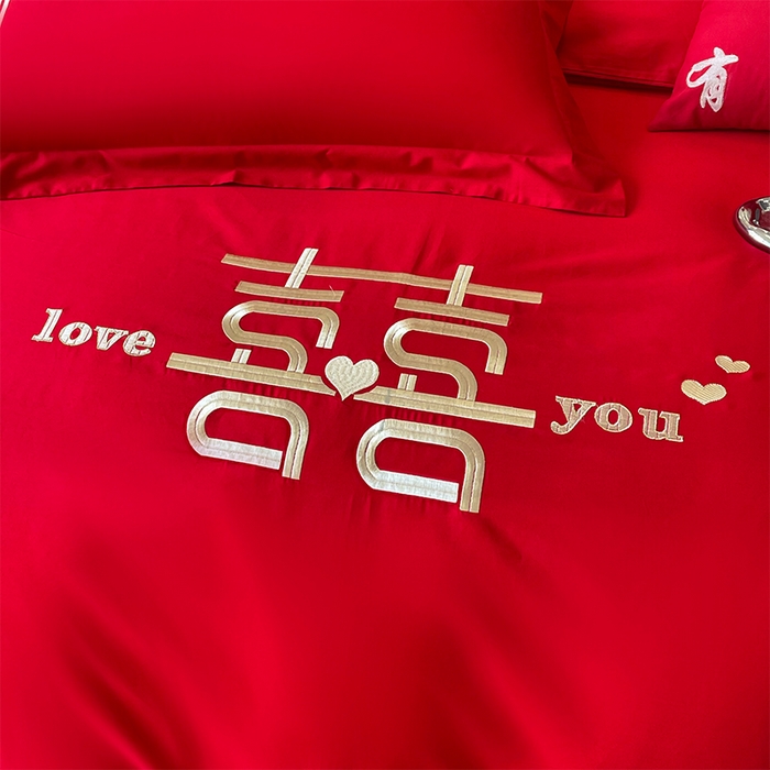 91家纺网 家纺一手货源 找家纺 富之雅婚庆 2026新款全棉刺绣长绒棉婚庆四件套多件套 喜上添花