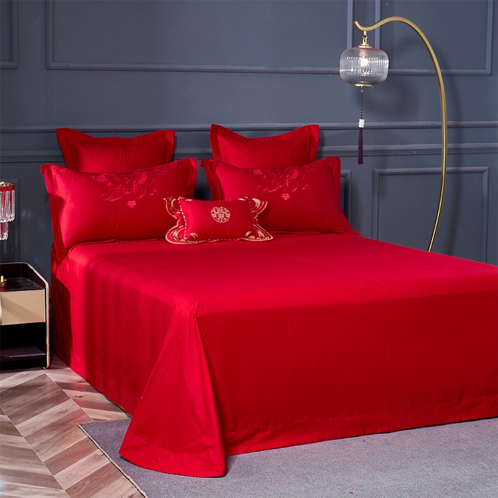 91家纺网 家纺一手货源 找家纺 富之雅婚庆 2026新款全棉刺绣长绒棉婚庆四件套多件套 永结同心（本线刺绣）