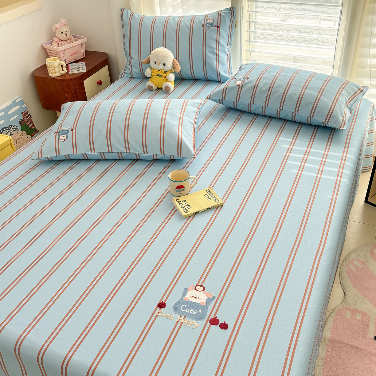 91家纺网 家纺一手货源 找家纺 卧趣家纺 2026新款全棉老粗布凉席席子床单单件单品床单单床单绒布贴系列 口袋萌宠