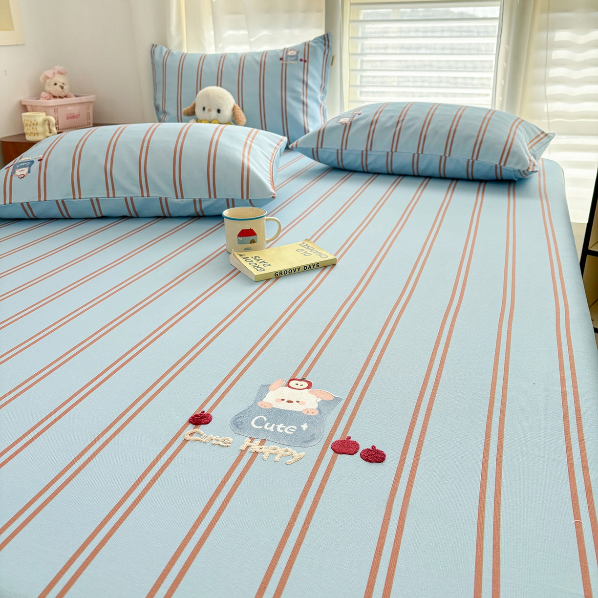 91家纺网 家纺一手货源 找家纺 卧趣家纺 2026新款全棉老粗布凉席席子床单单件单品床单单床单绒布贴系列 口袋萌宠