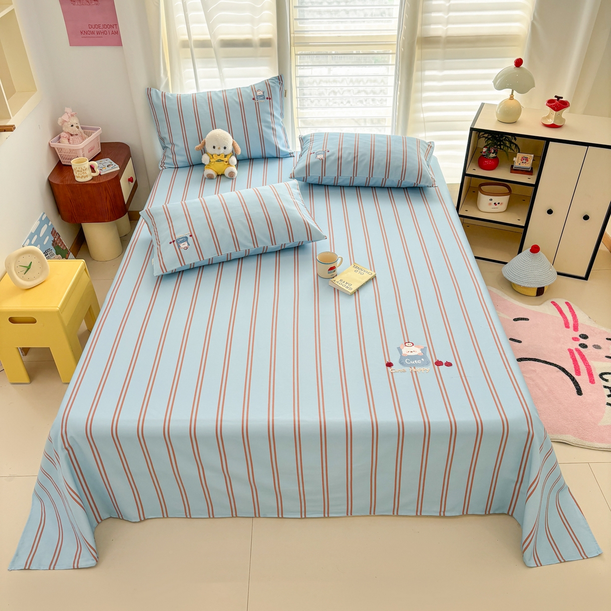 91家纺网 家纺一手货源 找家纺 卧趣家纺 2026新款全棉老粗布凉席席子床单单件单品床单单床单绒布贴系列 口袋萌宠