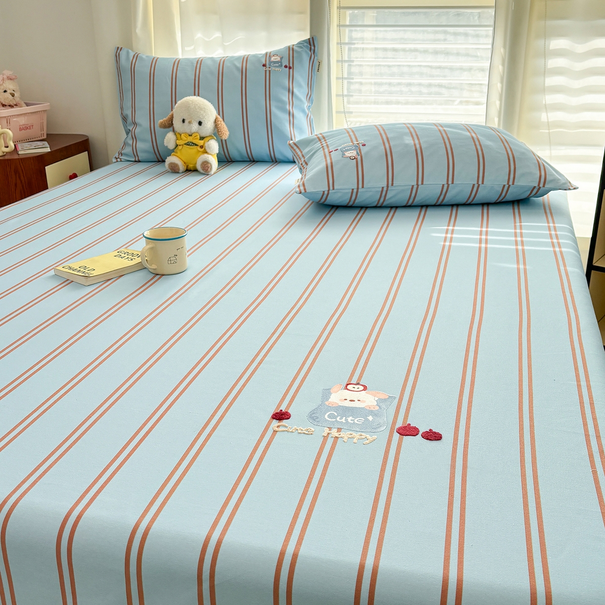 91家纺网 家纺一手货源 找家纺 卧趣家纺 2026新款全棉老粗布凉席席子床单单件单品床单单床单绒布贴系列 口袋萌宠