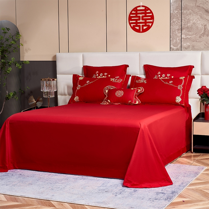 91家纺网 家纺一手货源 找家纺 富之雅婚庆 2026新款全棉刺绣长绒棉婚庆四件套多件套 两情相悦