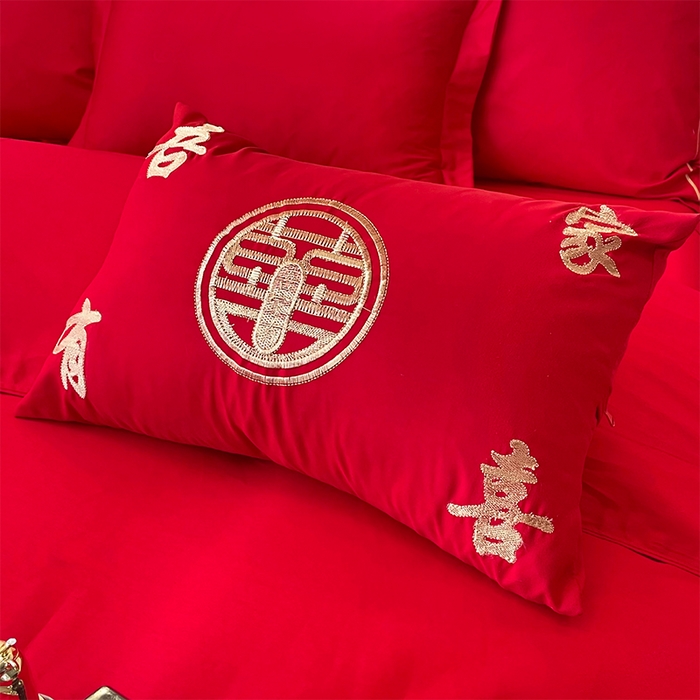 91家纺网 家纺一手货源 找家纺 富之雅婚庆 2026新款全棉刺绣长绒棉婚庆四件套多件套 喜上添花