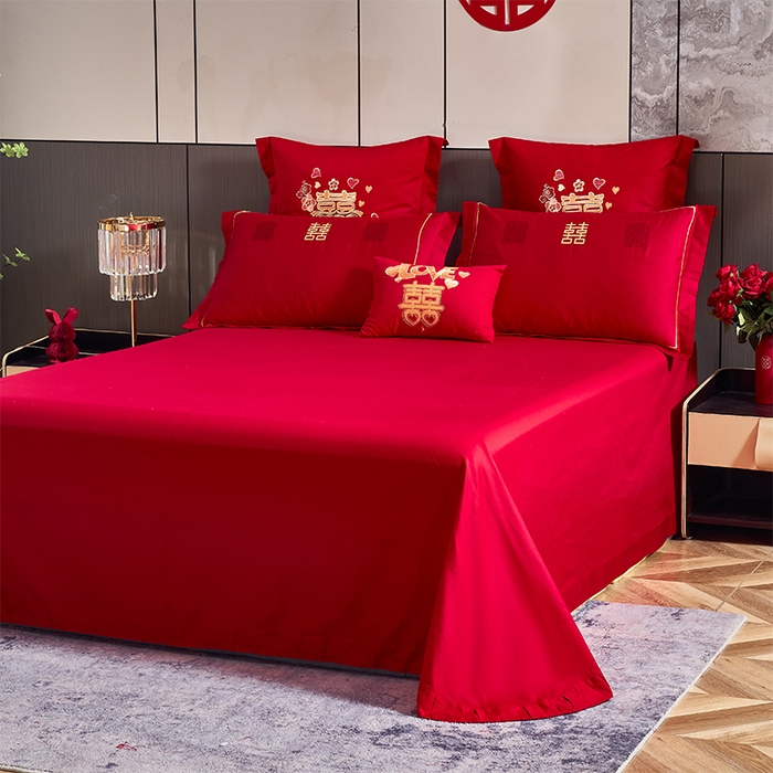 91家纺网 家纺一手货源 找家纺 富之雅婚庆 2026新款全棉刺绣长绒棉婚庆四件套多件套 喜多多