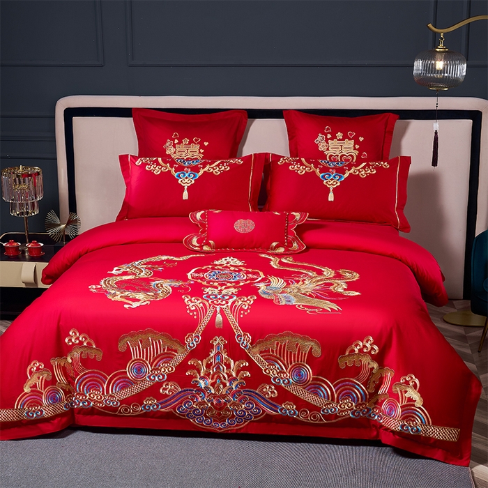 91家纺网 家纺一手货源 找家纺 富之雅婚庆 2026新款全棉刺绣长绒棉婚庆四件套多件套 皇家龙凤