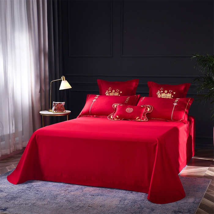 91家纺网 家纺一手货源 找家纺 富之雅婚庆 2026新款全棉刺绣长绒棉婚庆四件套多件套 天生一对