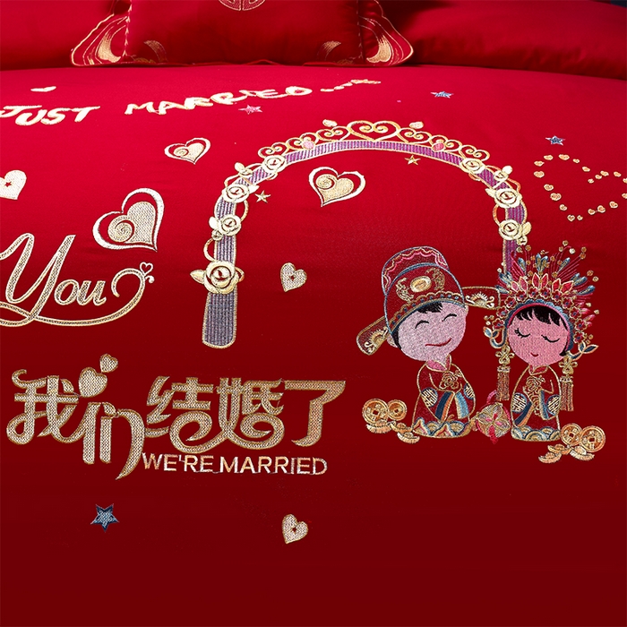 91家纺网 家纺一手货源 找家纺 富之雅婚庆 2026新款全棉刺绣长绒棉婚庆四件套多件套 佳偶天成