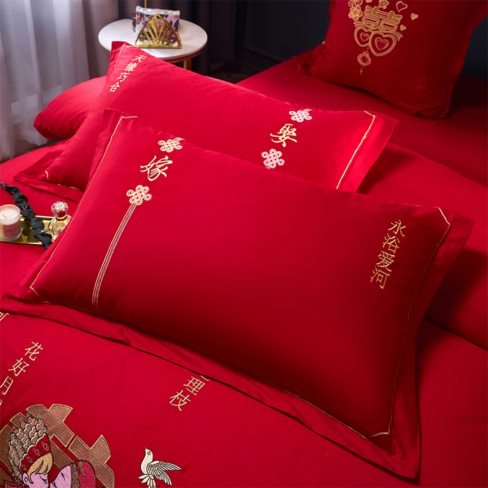 91家纺网 家纺一手货源 找家纺 富之雅婚庆 2026新款全棉刺绣长绒棉婚庆四件套多件套 天生一对